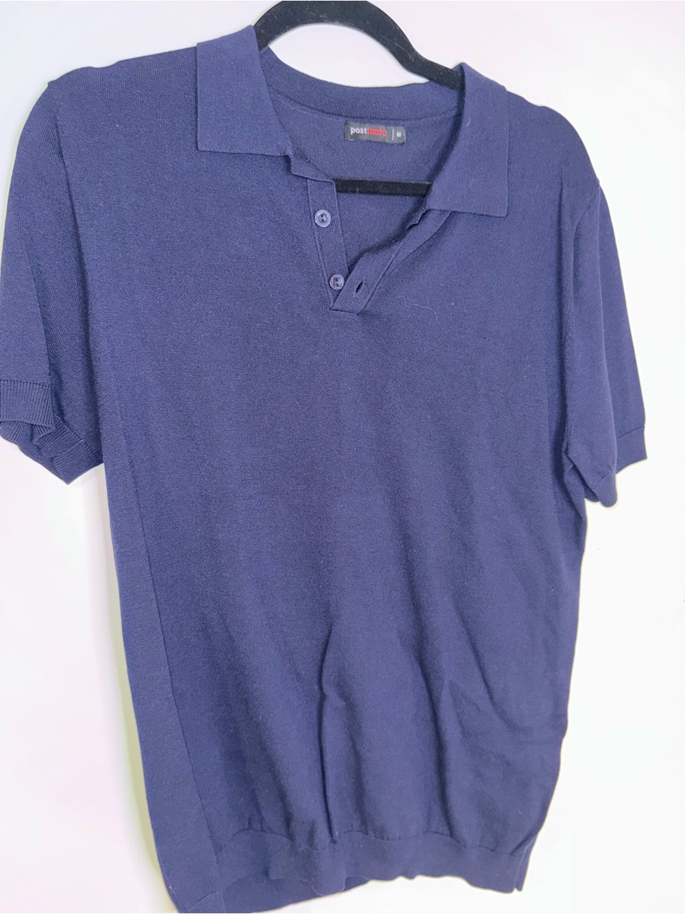 Postmarc Men’s M Navy Blue Fine Knit Short Sleeve Polo Shirt